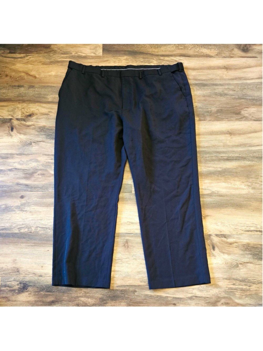 Van Heusen Men's Big & Tall Black Dress Pants Size 48x32 Flat Front Trousers
